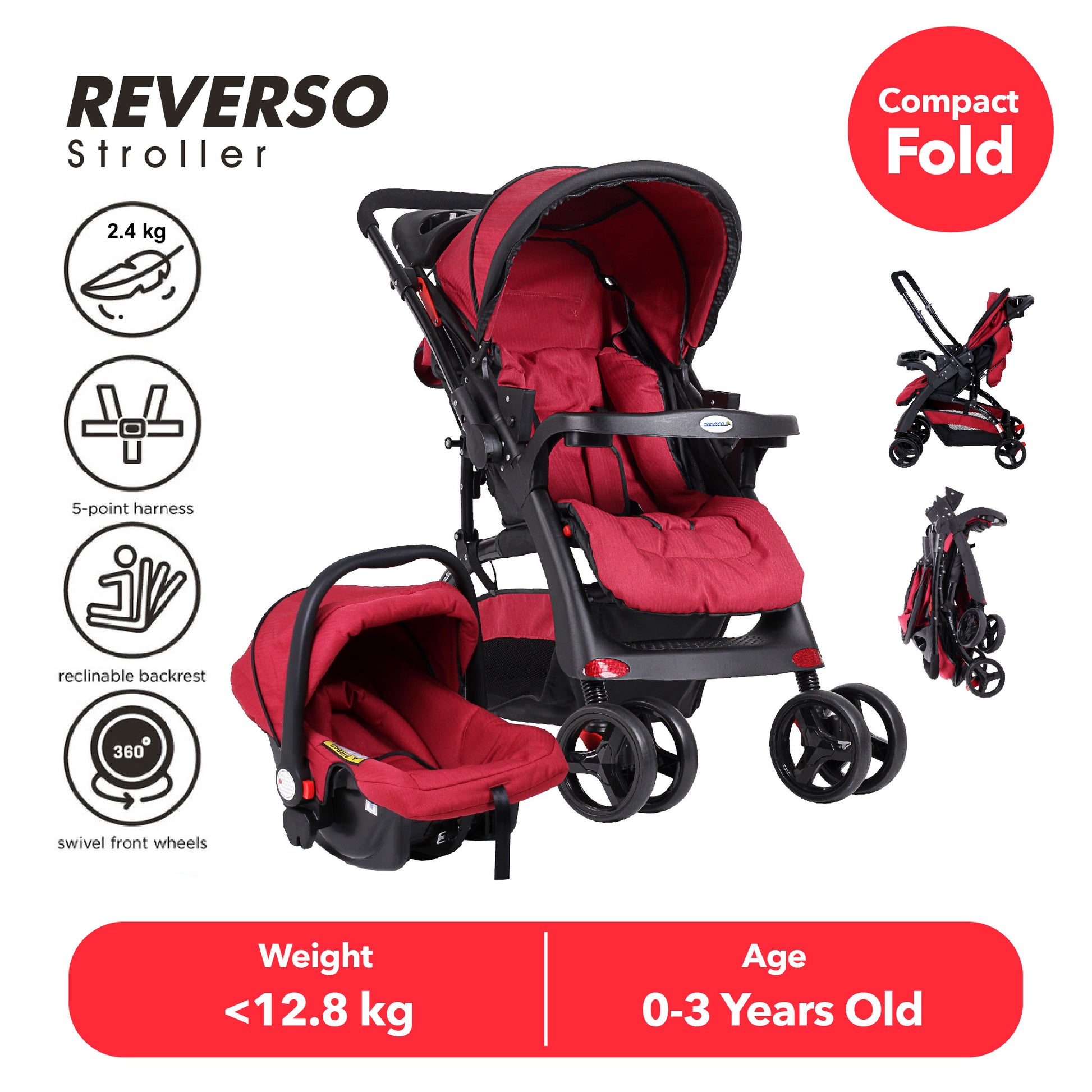 Travel System Red Baby Stroller Car Seat Mamakiddies Baby Stroller